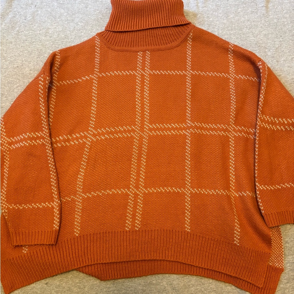 Orange Checkered Turtleneck Sweater